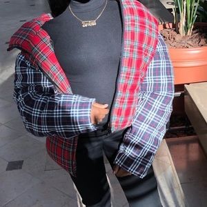 plaid puffer coat